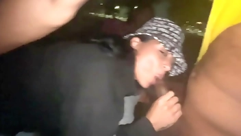 Park lizard lot slut sucks two dicks