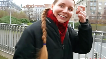 Cum inside a girl with a European braided hairstyle