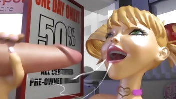 3DGSPOT - Blonde Teen Deepthroats And Gags A Huge Cock In A Dildo Shop! 3D ANIMATION!