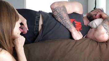 Stepdaughter sneaks in Daddys room and makes him CUM - Risky Cumshot