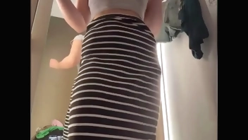 Fingering tight pussy in public changing room