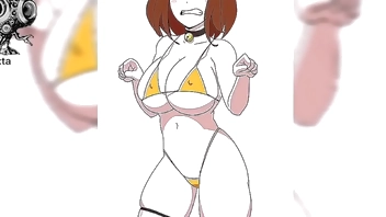 uraraka peparandose de regalo