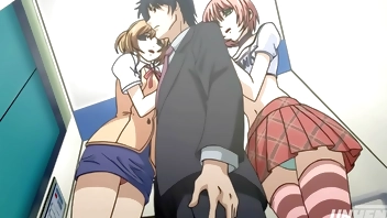 Elevator with Hot Busty Girls - Hentai Uncensored [Subtitled]