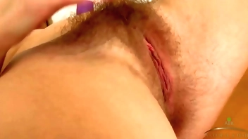 This skinny blonde with a gorgeous bush gets herself off with a vibrator and moans LOUDLY. Cadence Lux - Hairy