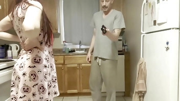 step dad catches step daughter out late drinking, he wont tell step mom if she lets him fuck both her holes