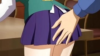 I touch the waitress's ass and she sucks me off behind the bar - Hentai [Subtitled]