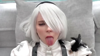 2B Gets Her Tight Pussy Fucked in All Positions and Takes Cum on Her Face - Сosplay NieR: Automata