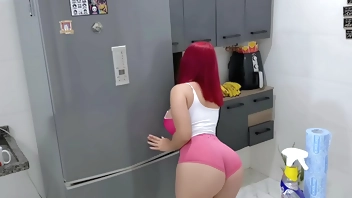 I hired this maid, look at the tight shorts she came with, her ass is really hot, I was crazy with lust