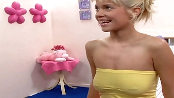 Blonde Teen Takes a Huge Cock Until Her face is Covered in Cum