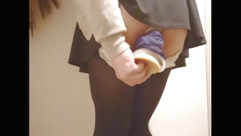 Japanese girl public changing room dildo masturbation