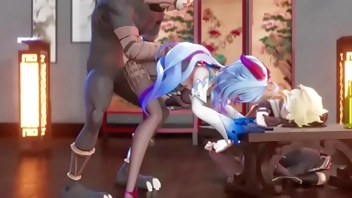 Blue haired girl having sex