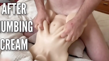 I put Numbing Cream on his Cock and ordered him to fuck sex doll