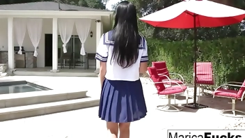 Asian Marica walks through the house before masturbating