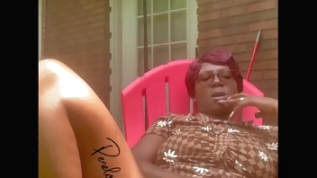 Penelope on the patio