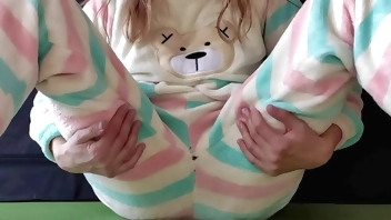 teen with small tits in pajamas masturbate pussy and squirting orgasm