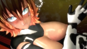 Anime Cow girl pounded hard against the Cage