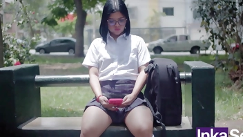 Shy 18 year old with a big ass doesn't go to class and is caught by a stranger with a huge cock.