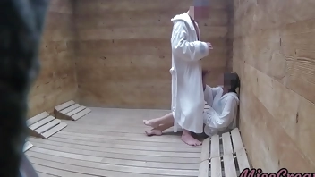 Dick flash - I pull out my cock in front of a teen girl in the public sauna and she helps me cum - Risk of getting caught - MissCreamy