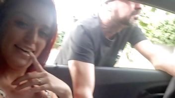 Wife goes in the car without panties to ask strangers for information