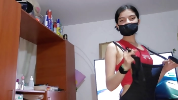 She tries on her underwear in front of me so I can fuck her and I fuck her several times