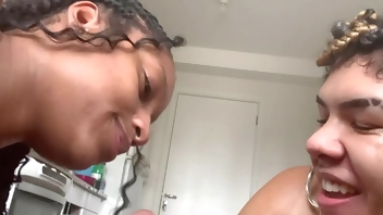 My Stepdaughter and her friend sucking me hot