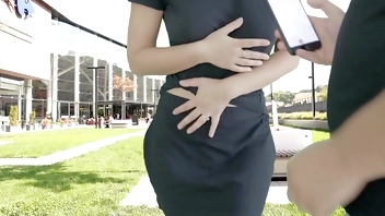 Cumming hard in public on the mall terrace with Lush remote controlled vibrator