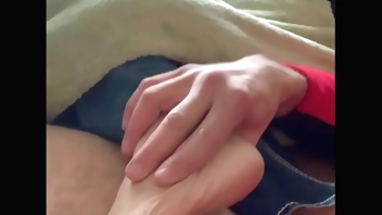 Quickie footjob from sleeping fiance
