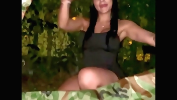 After a long trip we had sex in the camp and cum outdoors