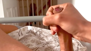 I jerk off in the shared apartment and surprise the girl in the next room who helps me finish cumming