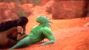 A girl is fucked by a lizard with two cocks - Wild Life