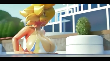 Being crushed by the giant furry's boobs