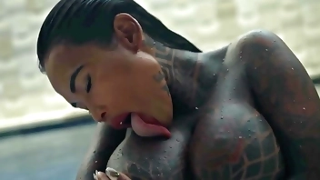 SANKTOR - INKED JAPANESE MILF WITH HUGE TITS MASTURBATES