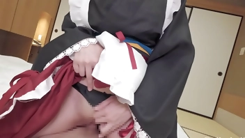 Vtuber maid uniform cosplaying femdom handjob,blowjob and cowgirl raw sex creampie POV videos. Fantia :