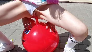 Horny Stepsister Riding Fitness Ball with DOUBLE PENETRATION