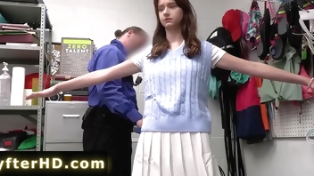 This beautiful girl commits crimes stealing from mall stores, but was caught by a good police officer who just wanted some pleasure from the hot lyfter