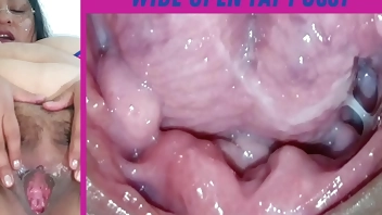 Gaping my fat and hairy pussy