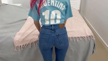 My neighbor from Argentina calls me to record her masturbating, I go to her house and she is in very provocative tight jeans