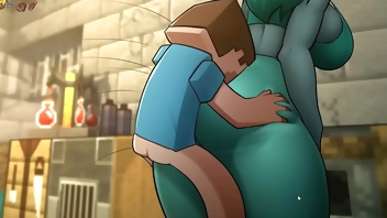 HornyCraft [ Parody Hentai game PornPlay ] Ep.39 Giant yoga pants thighjob