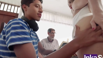 The house of Sin episode 1 MILF enjoys fucking with young man with big cock next to her husband