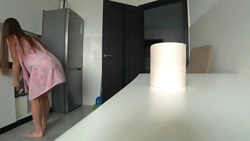 Real Cheating. Wife And Husband's Friend Fuck In The Kitchen. Home Alone