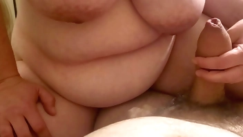 My BBW MILF wife strokes my thick uncut DILF cock. Comments welcome.
