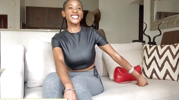 Fun African amateur girl with big boobs on a fake music video audition