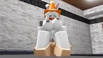 Slutty Roblox bunny girl sneaks in boy's locker room then gets fucked