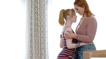 Lesbian teen stepdaughter fingering big tits redhead stepmom