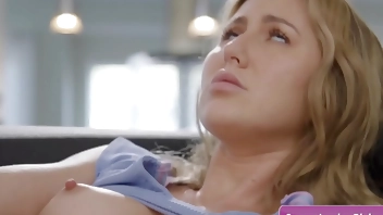 Lusty lesbian hot babes Paige Owens, Liz Jordan rubbing pussy and clits on the couch