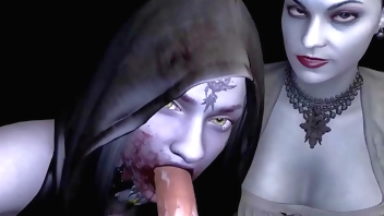 Lady Dimitrascu Double blowjob: Resident Evil Porn parody