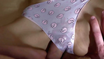 Sexy pussy rubbing and sexy cum on roommate's kinky panties