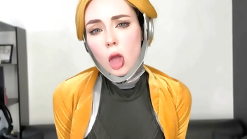 Robot Ballerina from Atomic Heart Fucks Pussy with Big Dildo & Anal Masturbates Vibrator