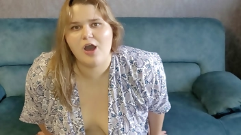 Young mommy fucks while cleaning in short sexy robe while her husband is not at home