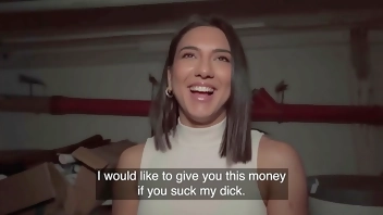 Public Agent Beautiful Brunette Biology Student Cums Over a Stranger Cock